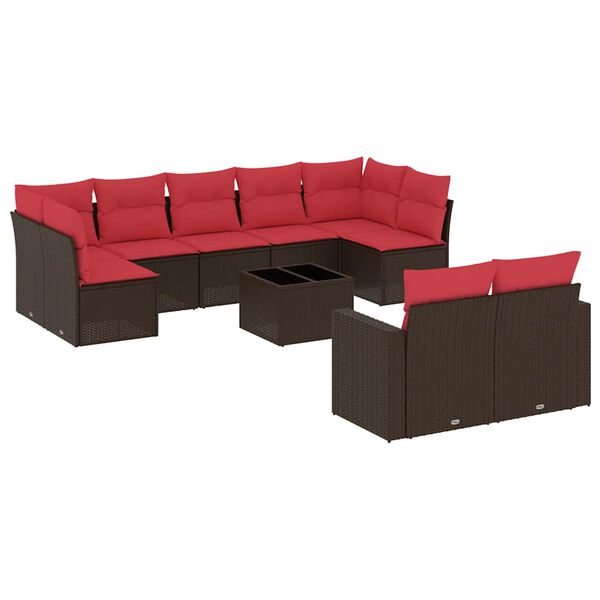 vidaXL 10-tlg. Garten-Sofagarnitur mit Kissen Braun Poly Rattan