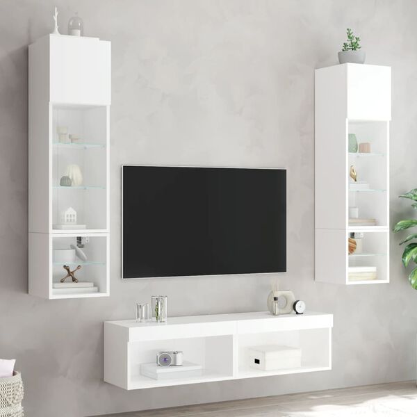 vidaXL 6-tlg. Wohnwand mit LED-Beleuchtung Wei&szlig; Holzwerkstoff