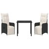 vidaXL Garten Essgruppe mit Kissen 3 pcs Schwarz Poly-Rattan