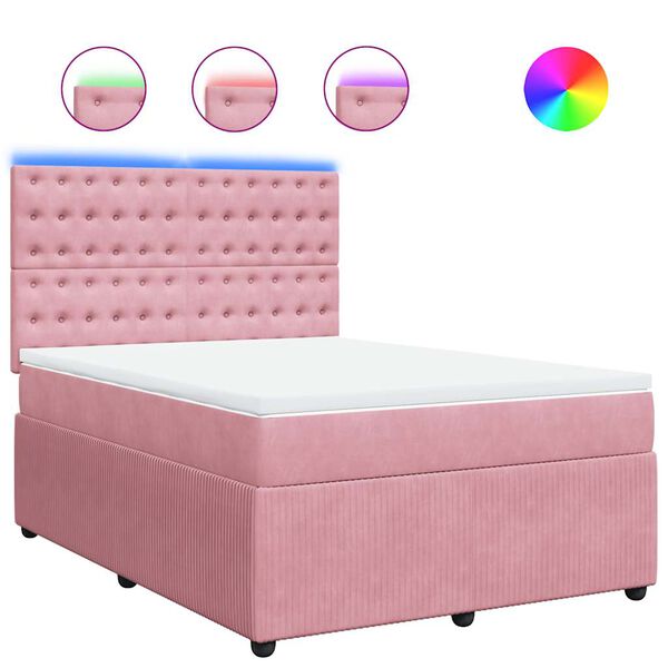 vidaXL Boxspringbett mit Matratze Rosa 140x190 cm Samt