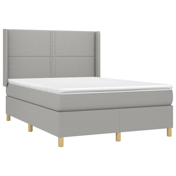 vidaXL Boxspringbett mit Matratze & LED Hellgrau 140x190 cm Stoff