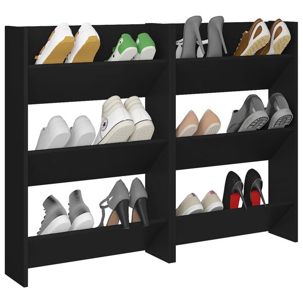 vidaXL Wand-Schuhschr&auml;nke 2 Stk. Schwarz 60x18x90 cm Holzwerkstoff