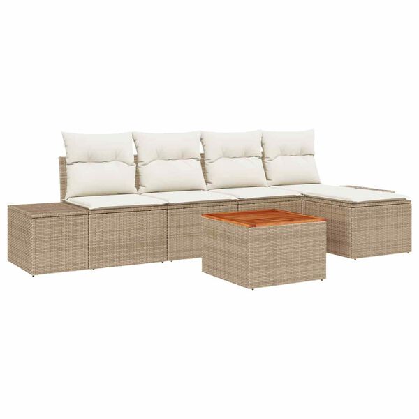 vidaXL Garten-Sofa-Set mit Kissen 6 pcs Beige Poly Rattan