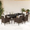 vidaXL 7-tlg. Garten-Essgruppe mit Kissen Braun Poly Rattan