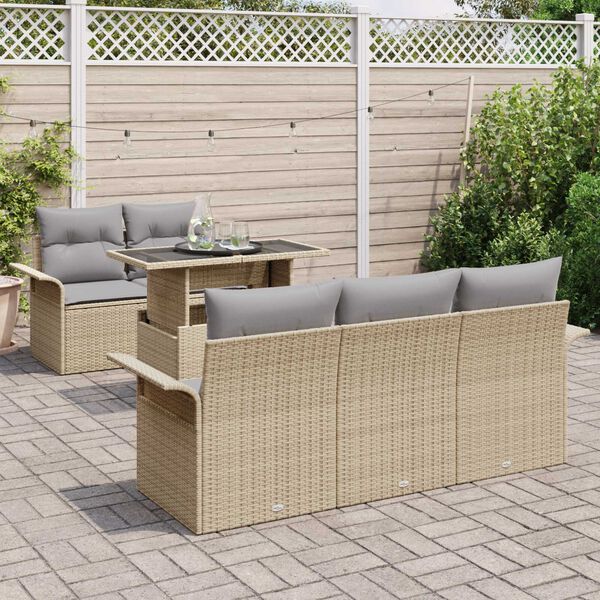 vidaXL Gartensofa-set mit Kissen mit Speicher 6 pcs Beige Poly Rattan