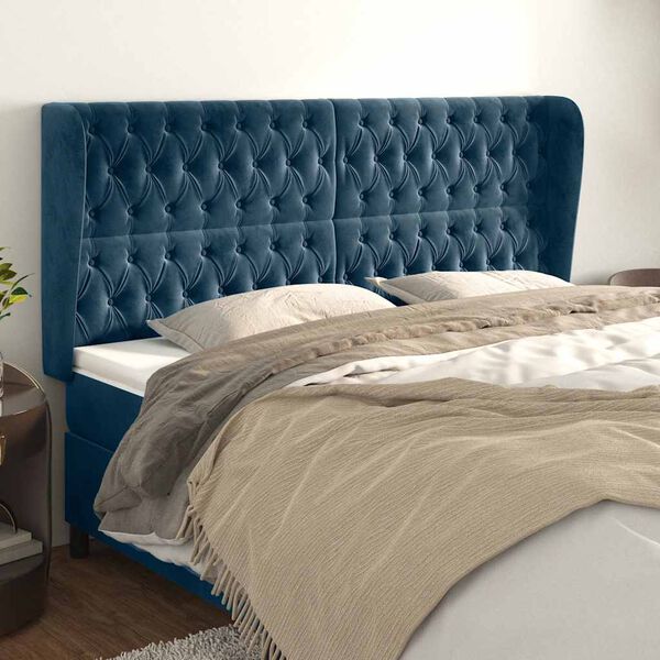 vidaXL Kopfteil mit Ohren Dunkelblau 203x23x118/128 cm Samt