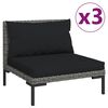 vidaXL Gartensofas 3 Stk. mit Kissen Halbrundes Poly Rattan