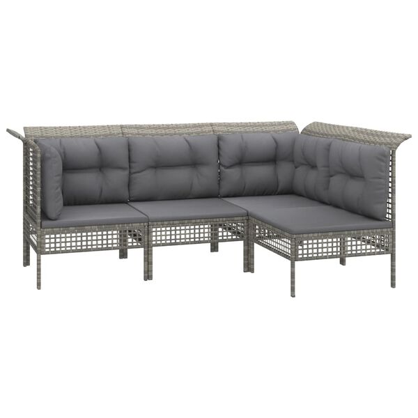 vidaXL 10-tlg. Garten-Lounge-Set mit Kissen Grau Poly Rattan