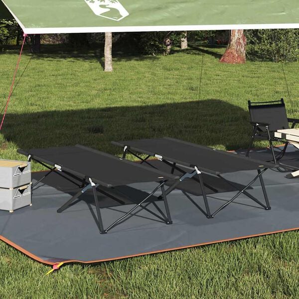 vidaXL Klapp Schlafbett f&uuml;rs Camping 2 pcs Schwarz 206 x 76 x 74 cm