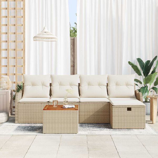 vidaXL Gartensofa-set mit Kissen mit Speicher 6 pcs Beige Poly-Rattan