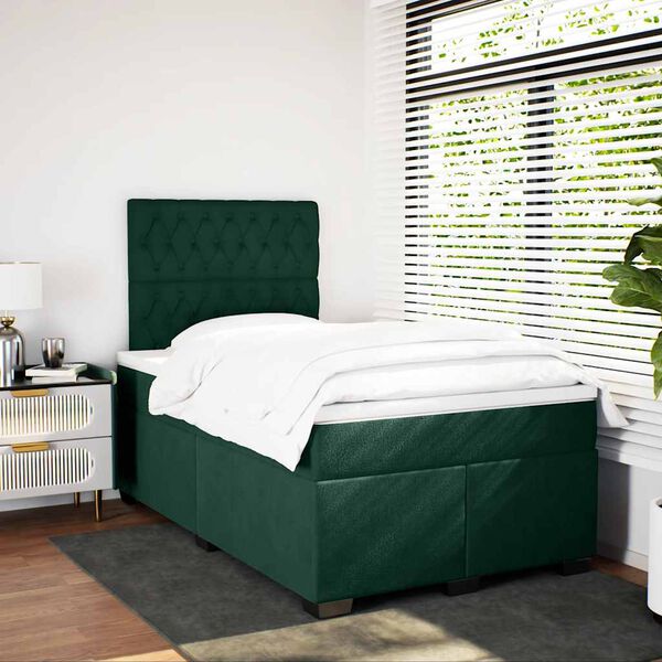 vidaXL Boxspringbett mit Matratze Dunkelgr&uuml;n 120x200 cm Samt
