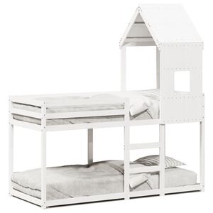 vidaXL Etagenbett mit Dach Wei&szlig; 90x200 cm Massivholz Kiefer
