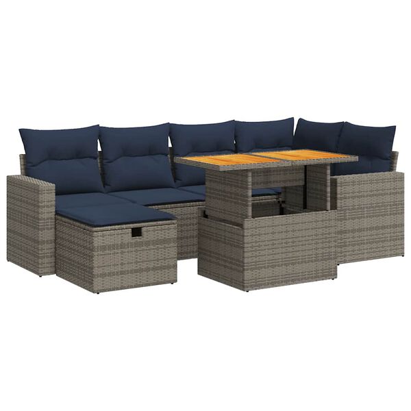 vidaXL 7-tlg. Garten-Sofagarnitur mit Kissen Schwarz Poly Rattan