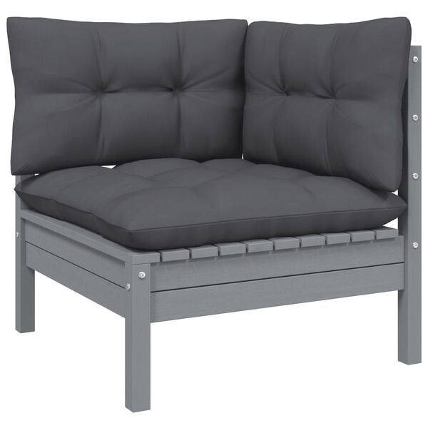 vidaXL 5-tlg. Garten-Lounge-Set mit Kissen Grau Kiefernholz