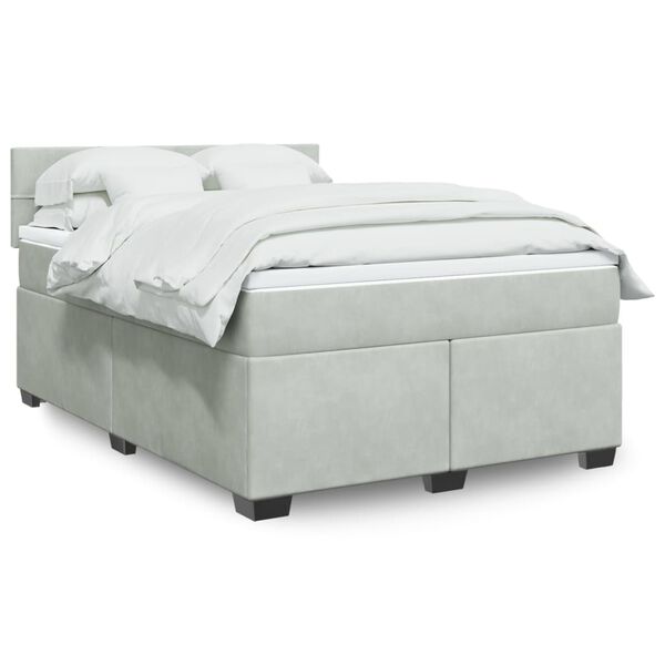 vidaXL Boxspringbett mit Matratze Hellgrau 160x200 cm Samt
