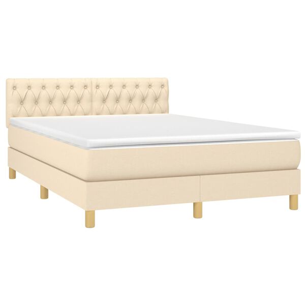 vidaXL Boxspringbett mit Matratze Creme 140x190 cm Stoff