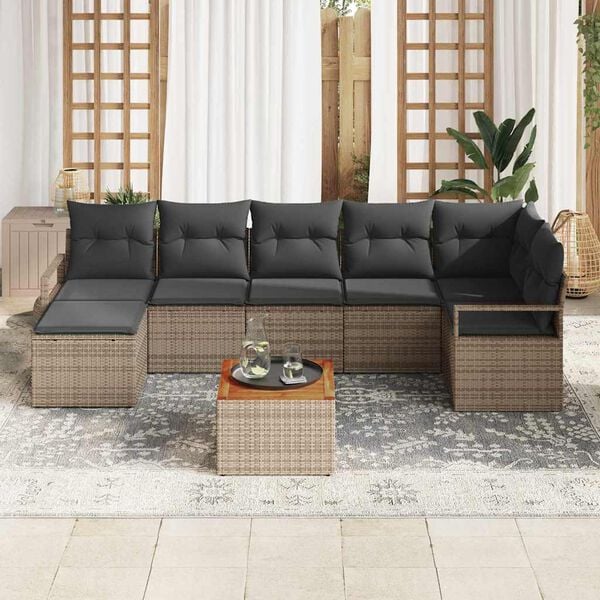 vidaXL Gartensofa-set mit Kissen 9 pcs Grau Poly-Rattan