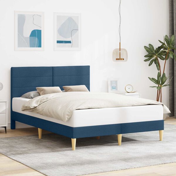 vidaXL Bettrahmen mit Kopfteil Blau 160 x 200 cm Stoff