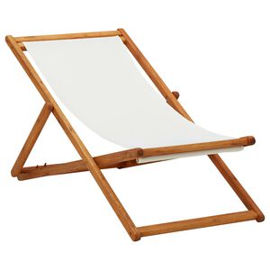 vidaXL Strandstuhl Klappbar Eukalyptusholz und Stoff Cremewei&szlig;