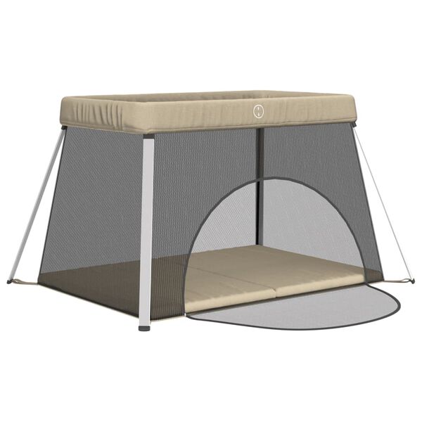 vidaXL Baby-Laufstall mit Matratze Taupe Leinenstoff