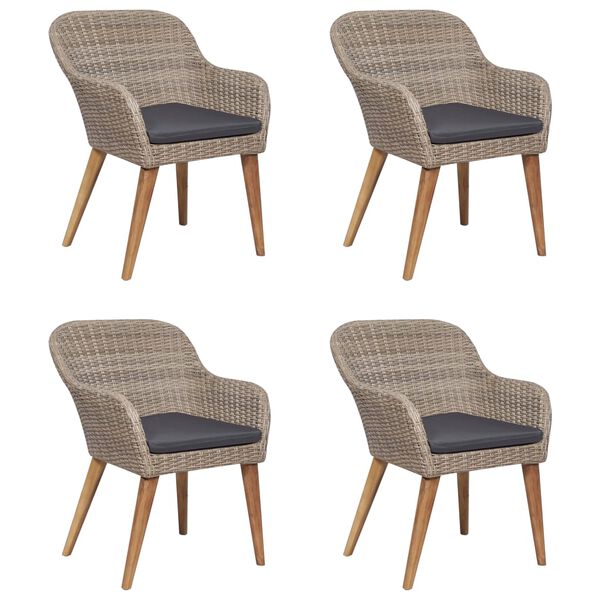 vidaXL 5-tlg. Garten-Essgruppe mit Kissen Poly Rattan Braun