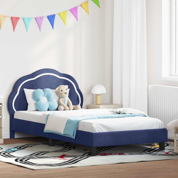 vidaXL Kinderbettgestell mit Kopfteil Polizeiblau 90 x 200 cm Samt