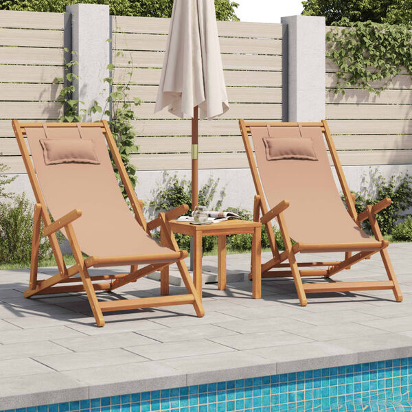 vidaXL Strandst&uuml;hle 2 Stk. Klappbar Taupe Stoff und Massivholz