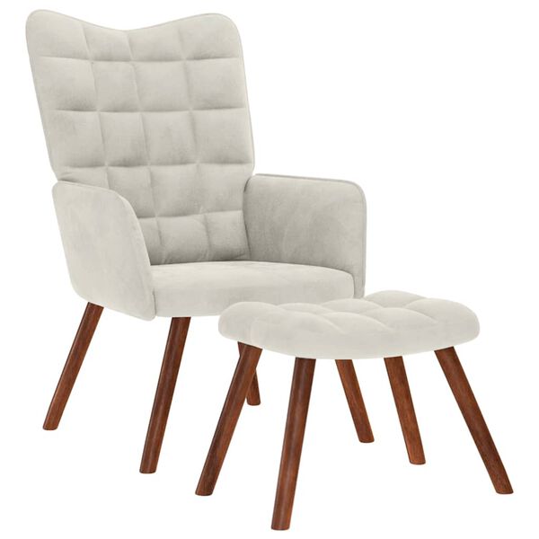 vidaXL Relaxsessel mit Hocker Creme Samt