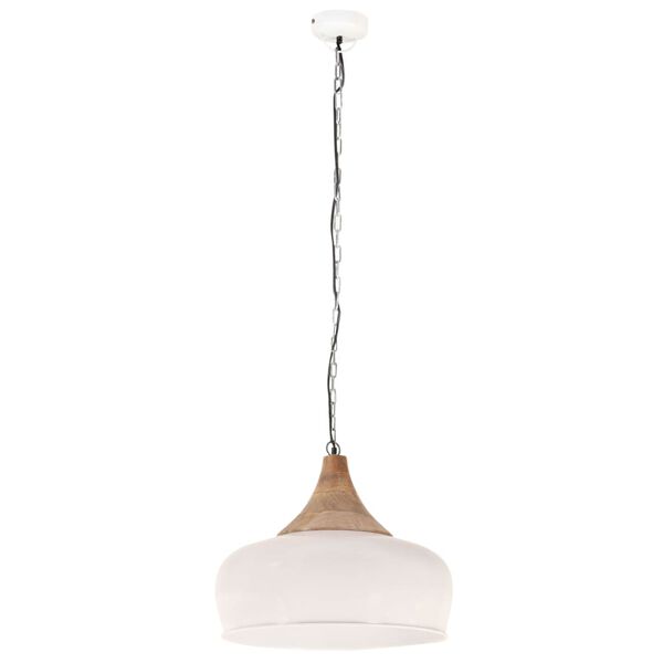 vidaXL H&auml;ngelampe Industrie-Stil Wei&szlig; Eisen & Massivholz 45 cm E27