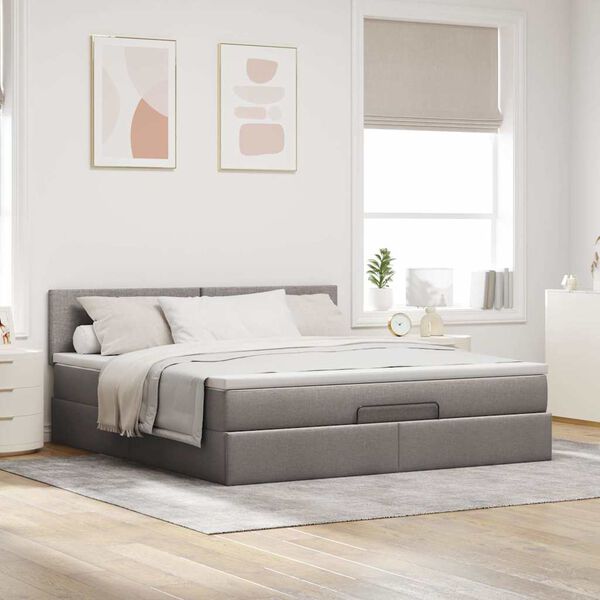 vidaXL Ottoman-Bett mit Matratze Taupe 160x200 cm Stoff