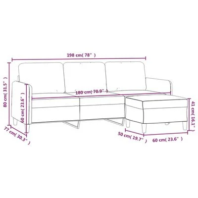 vidaXL 3-Sitzer-Sofa mit Hocker Weinrot 180 cm Samt