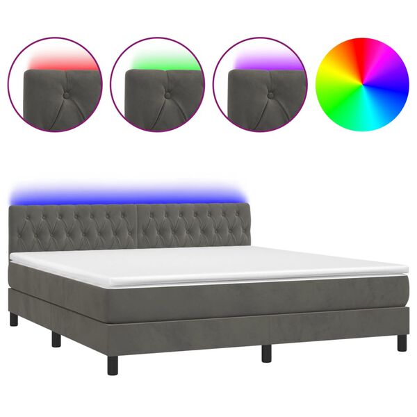 vidaXL Boxspringbett mit Matratze & LED Dunkelgrau 160x200 cm Samt