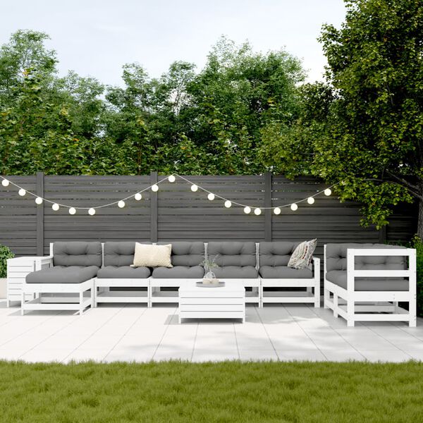 vidaXL 10-tlg. Garten-Sofagarnitur Wei&szlig; Massivholz Kiefer