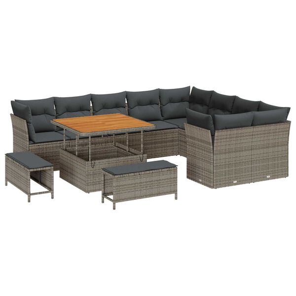 vidaXL Garten-Sofa-Set 12 pcs Grau Poly-Rattan