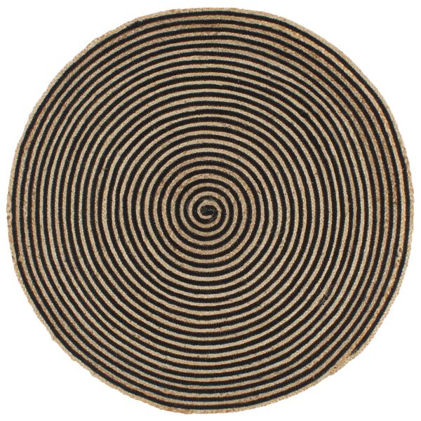 vidaXL Teppich Handgefertigt Jute mit Spiralen-Design Schwarz 120 cm