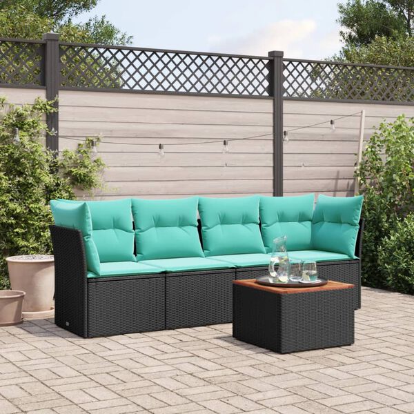 vidaXL 5-tlg. Garten-Sofagarnitur mit Kissen Schwarz Poly Rattan