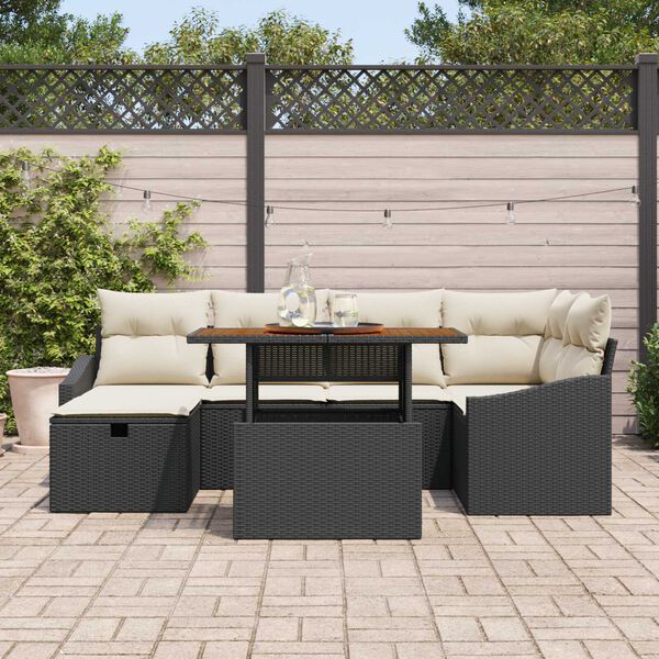 vidaXL Garten-Sofa-Set mit Kissen 7 pcs Schwarz Poly Rattan