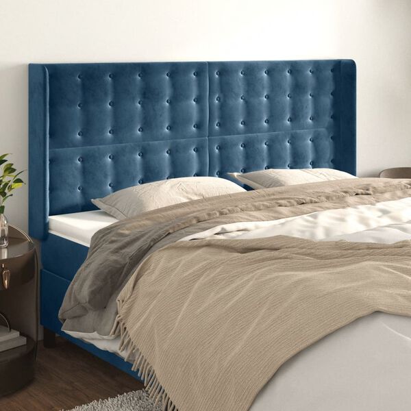 vidaXL Kopfteil mit Ohren Dunkelblau 183x16x118/128 cm Samt