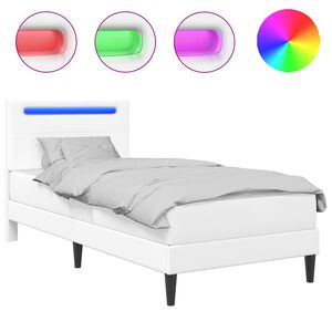 vidaXL Bettrahmen mit LED-Lichtleisten Wei&szlig; 90 x 190 cm Kunstleder