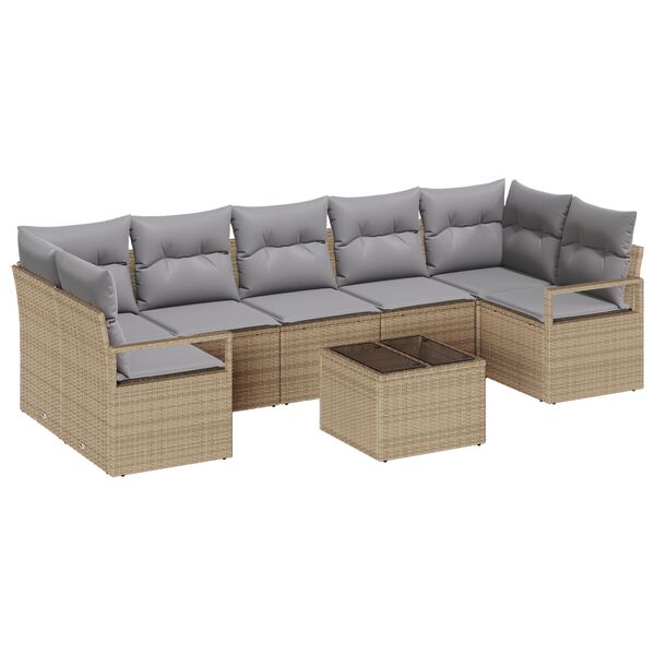 vidaXL Sofa Set mit Kissen 8 pcs Beige und Grau Poly Rattan