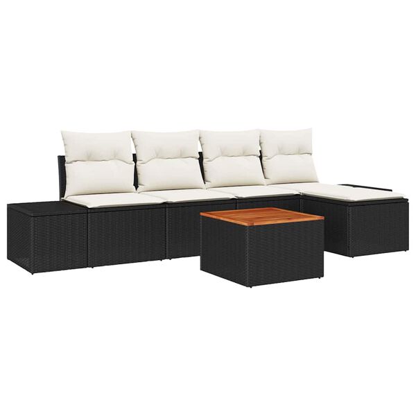 vidaXL Garten-Sofa-Set mit Kissen 6 pcs Schwarz Poly Rattan