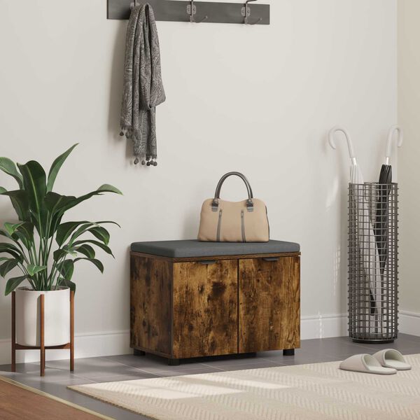 vidaXL Flurbank mit Kissen mit T&uuml;r Ger&auml;ucherte Eiche 60 x 38 x 46 cm