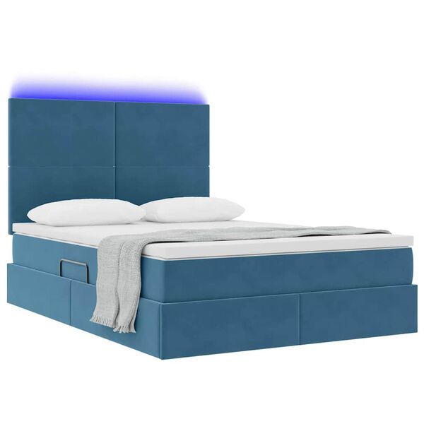 vidaXL Bett mit Stauraum und LED Dunkelblau 140 x 200 cm Samt