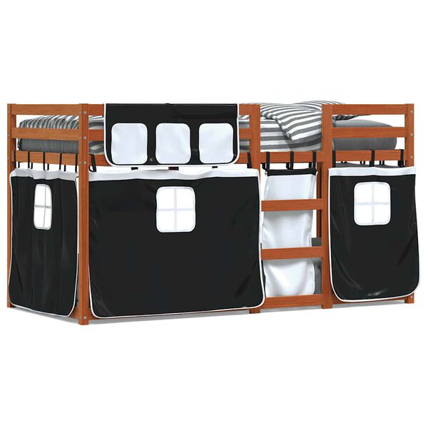 vidaXL Etagenbett mit Vorh&auml;ngen Wei&szlig; & Schwarz 80x200 cm Kiefernholz
