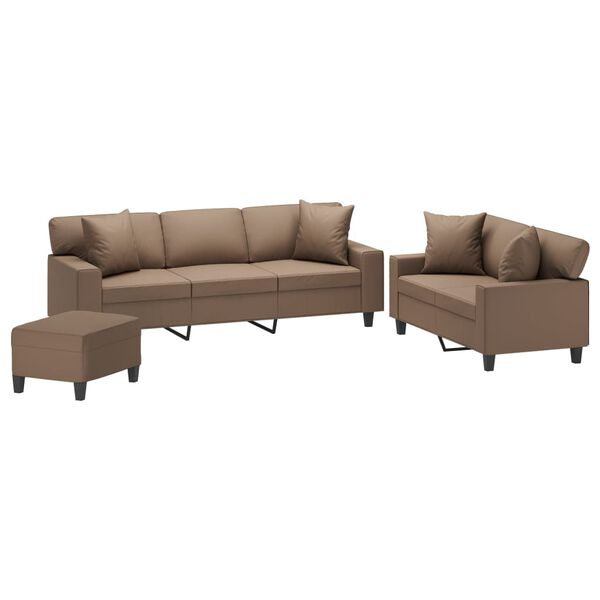 vidaXL 3-tlg. Sofagarnitur mit Kissen Cappuccino-Braun Kunstleder