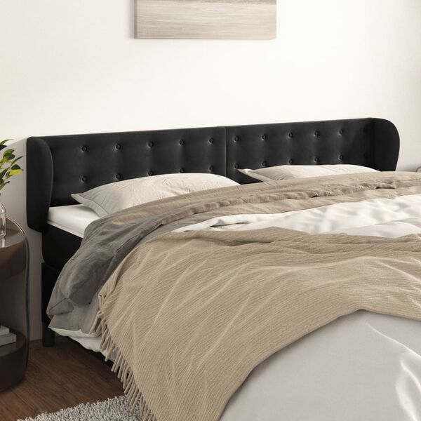 vidaXL Kopfteil mit Ohren Schwarz 163x23x78/88 cm Samt