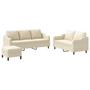 vidaXL 3-tlg. Sofagarnitur mit Kissen Creme Stoff