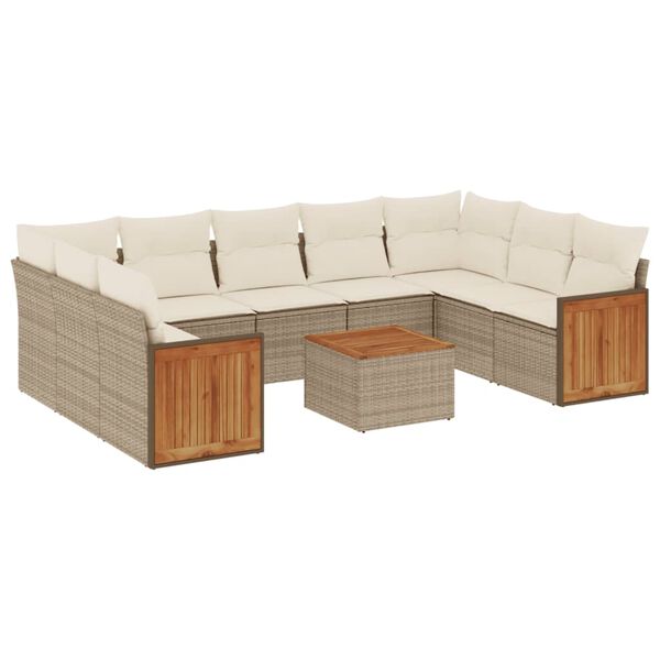 vidaXL 10-tlg. Garten-Sofagarnitur mit Kissen Beige Poly Rattan
