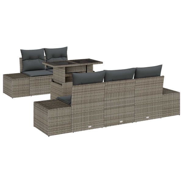 vidaXL Sofa Set mit Kissen 6 pcs Grau Poly-Rattan