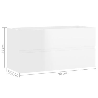vidaXL Waschbeckenunterschrank Hochglanz-Weiß 90x38,5x45 cm
